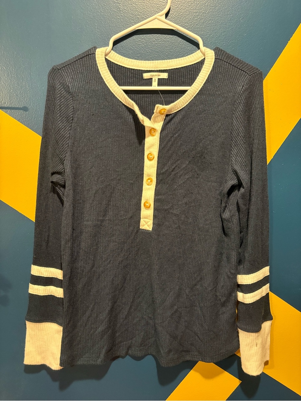 Maurices Navy & White Ribbed Long Sleeve Slub Tee NWT